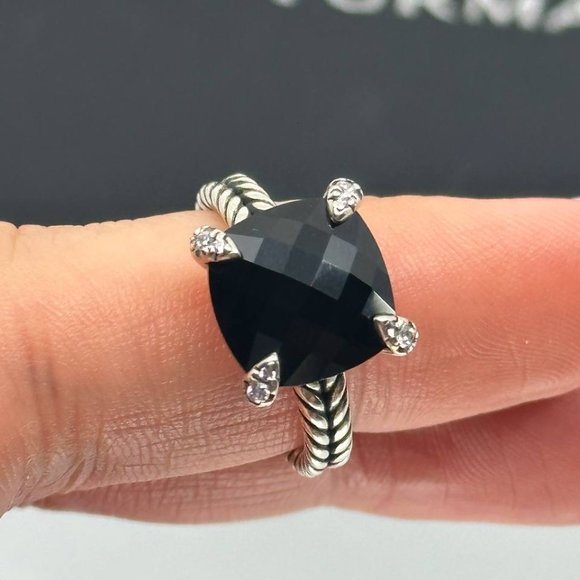 Authentic DAVID YURMAN women's ring 11mm black onyx and diamonds size 7 - Picture 6 of 9